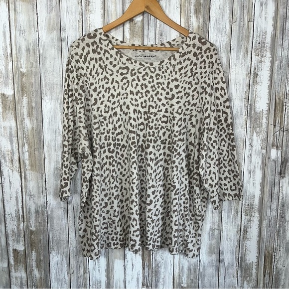 Lucky Brand Tops - Lucky Brand Leopard Print Top 3X Plus Size Boho Oversized Tee Cream Brown
